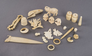 Collection of assorted bone and ivory ornaments and jewellery, 19th and early 20th century, the largest 12cm high