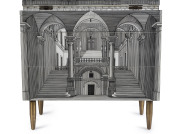 FORNASETTI "Trumeau Architettura Cabinet" by Piero Fornasetti, circa 1980, 219cm high, 80cm wide, 41cm deep with Fornasetti plaque inside top drawer. PROVENANCE: Private Collection Melbourne, purchased directly from Piero Fornasetti. The Architettura (A - 7