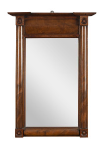 An English Regency pier mirror, flame mahogany and glass, circa 1820, 77 x 54cm