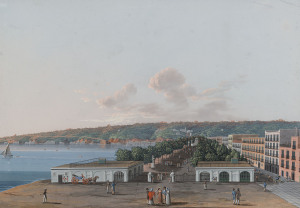 ARTIST UNKNOWN (19th century, Italian), I.) V. Dei Tempi Di Pesto, II.) Veduta della Riviera di Chiaja, III.) La Villa Reale, IV.) Untitled (Naples), gouache on paper, ​47 x 65cm