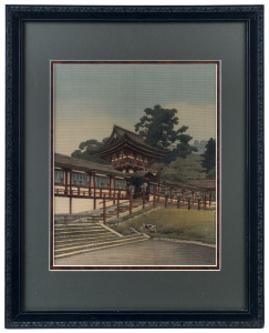 A Japanese silk embroidered tapestry, late Meiji period, framed and mounted 55 x 44cm overall