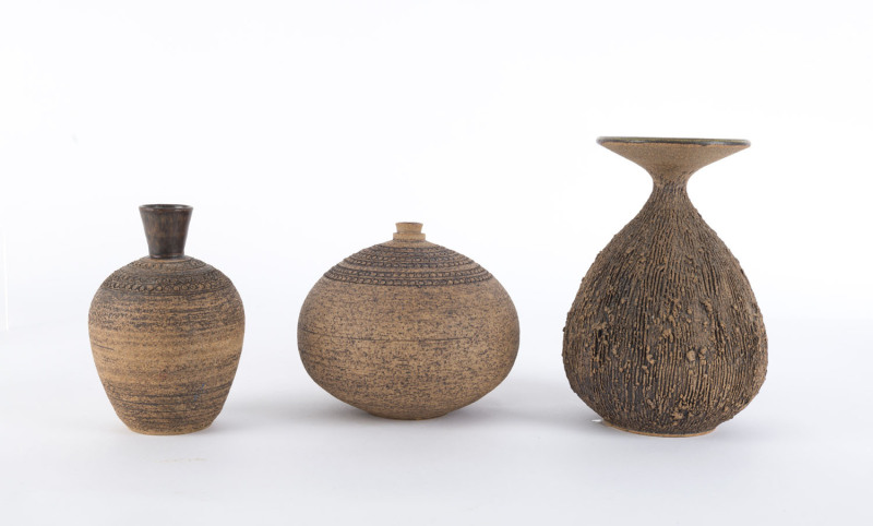 RICK OAKLEY, three studio pottery vases, late 20th century, incised "Oakley", ​the largest 20cm high