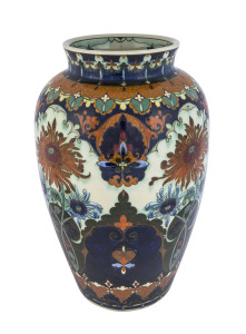 ROZENBURG Dutch Art Nouveau monumental pottery vase, circa 1896, crown and crane make "Rozenburg, Den Haag", 45cm high