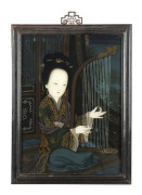 A pair of Chinese reverse glass paintings of female musicians, Qing Dynasty, early to mid 19th century, original frames 61 x 45cm overall - 2