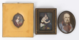 Three miniature portrait paintings, 19th and early century, the largest frame 13 x 12cm