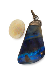 A solid opal pendant together with a fine solid polished white opal, (2 items), 5cm and 2cm high