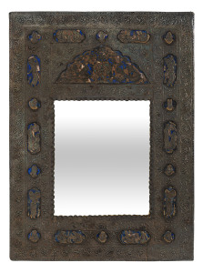 A Mughal Indian mirror, silver and copper with enamel decoration, 19th century, reverse also fully decorated. 55.5cm x 41cm