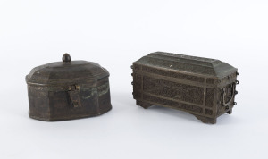 A Philippines bronze betel nut box, together with a North Indian bronze casket, 19th century or earlier, the largest 18cm wide