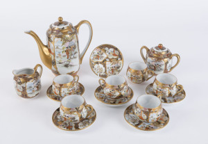 A Japanese Satsuma eggshell porcelain tea set, Meiji period, early 20th century, (15 pieces), the teapot 15cm high