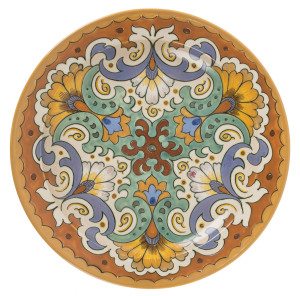 GOUDA Dutch Art Deco pottery charger, circa 1920s, signed "2965/40, Iser, Gouda, Holland", 40.5cm diameter