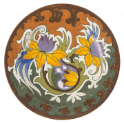 GOUDA Dutch Art Deco pottery charger with floral motif, circa 1920s, signed "2965/35 Damar, Gouda, Holland", 34.5cm diameter