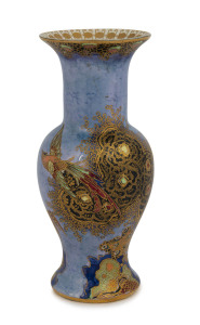 CARLTON WARE "Bird Of Paradise" English porcelain vase on powder blue ground, circa 1930, black factory backstamp, 16.5cm high