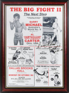 BARRY MICHAEL: 1981 fight poster signed "Barry Michael, IBF World Champion 1985-87", framed & glazed, overall 51x69cm.