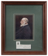 ALBERT EDWARD PRINCE OF WALES (HEIR APPARENT): framed and glazed image (12x17cm) of the future KEVII, signature on piece below with mss "Yours very sincerely/Albert Edward", royal cypher alongside, overall 32x38cm.