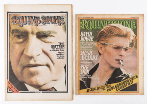 ROLLING STONE (AUSTRALIA): Bundle of 1974-76 issues noting many better front covers including Richard Nixon ("The Quitter" Sep.1974) The Eagles (Sep.1975), Rod Stewart/Britt Ekland (Nov.1975) & David Bowie (Feb.1976) amongst many others; all are more-or-