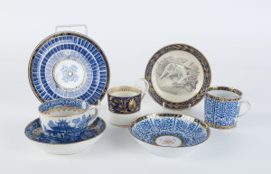 Early English porcelain tea ware, most likely Derby and Spode, late 18th and early 19th century, (7 items), the largest plate 17cm diameter