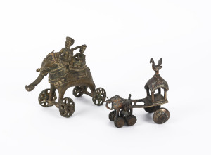 Two North Indian pull-along toys, cast bronze, 19th century, 15cm and 13cm high, PROVENANCE: Sir Edmund Hillary