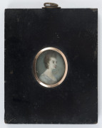 A French miniature portrait of a lady in rose gold mount and ebonized frame, 19th century, ​11 x 9cm overall