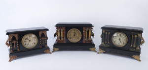 Three SESSIONS American mantel clocks with ebonized timber cases and faux marble columns, late 19th and early 20th century, ​the largest 29cm high