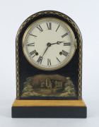 An American 8 day shelf clock, ebonized case with hand-painted graveyard scene and gilded highlights, 19th century, ​37cm high