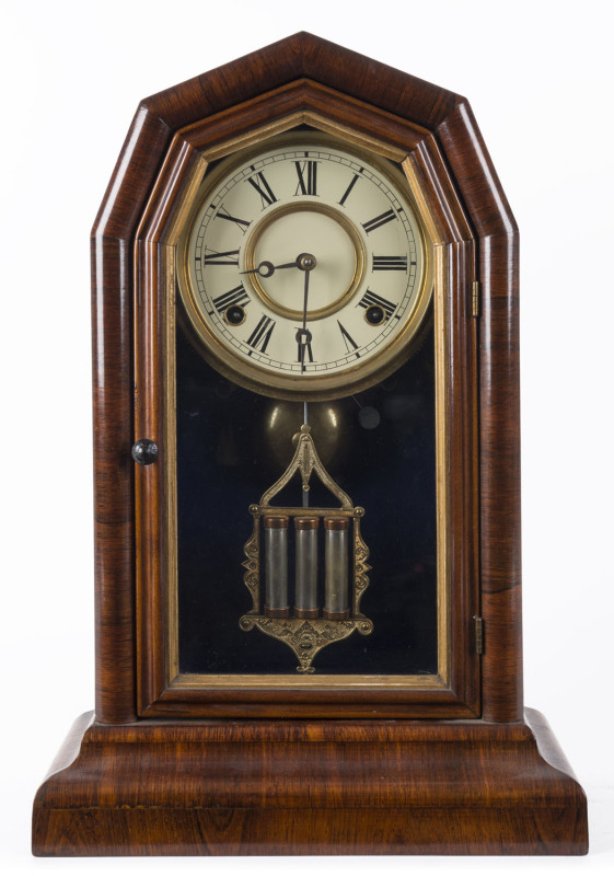 WELCH American parlour clock in walnut case with faux mercury pendulum, 19th century, ​45cm high