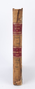 VICTORIA RAILWAYS & TRAMWAYS: State of Victoria "Acts of the Parliament" for 1907, published by Govt. Printer J. Kemp (1908) many of the Acts related to Railways or Tramways incl. Rupanyup and Marnoo Railway Construction (Act.2124), Nyora & Woolamai Rail