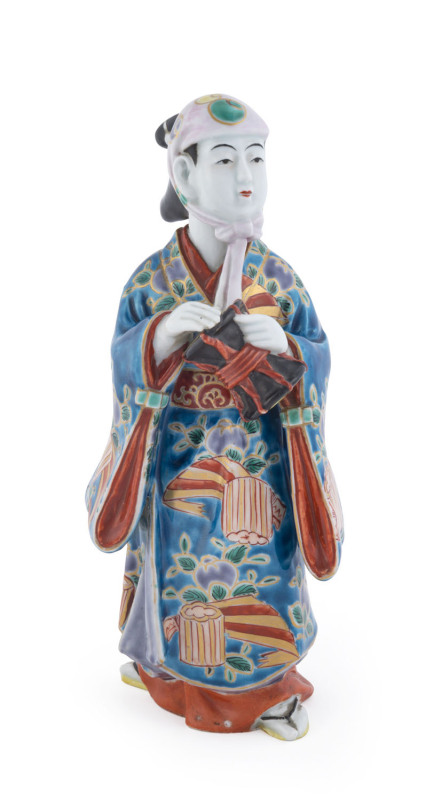 A Japanese Imari porcelain statue of a lady with drum, Meiji period, 20th century, ​24cm high