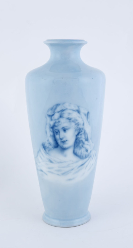 ROSENTHAL "Copenhagen" porcelain vase with cherub and female portraits, circa 1905, green crown and crossed arrows mark "R.G. Copenhagen", ​26cm high