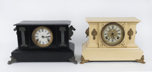 Two American mantel clocks, ANSONIA and SESSIONS, in cream and black metal cases, early 20th century, ​26cm high