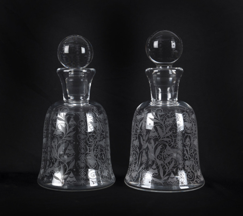 BACCARAT "Argentina" pattern pair of French crystal decanters, circa 1950, acid etched factory mark "Baccarat, France", (2 items), ​24cm high