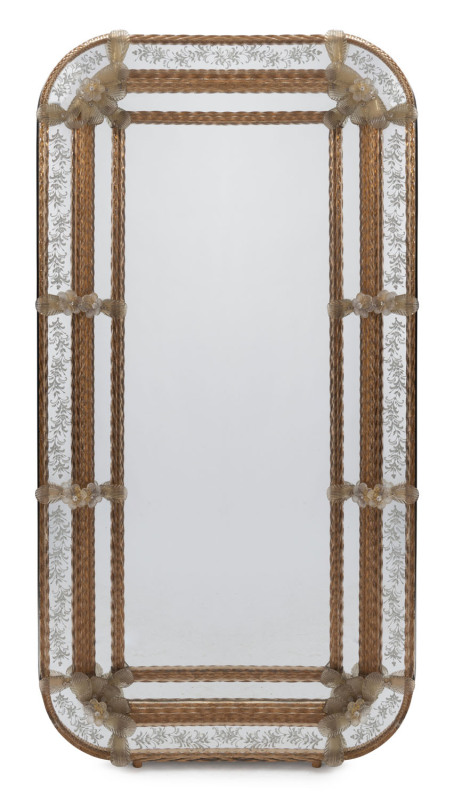 A fine antique Venetian Murano glass mirror, circa 1865, 141 x 74cm