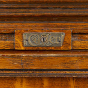CUTLER American roll top desk, finely crafted in panelled oak, late 19th century, named on the escutcheon and with Buffalo mark inside the drawer, 130cm high, 181cm wide, 97cm deep - 3