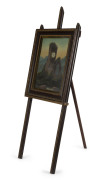 An English "Easel" clock with oil painting church ruin backdrop, 19th century, rare, ​157cm high - 2