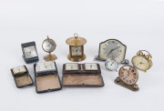 Ten assorted bedside clocks, alarm clocks and travel clocks, late 19th and 20th century, ​the largest 11cm high