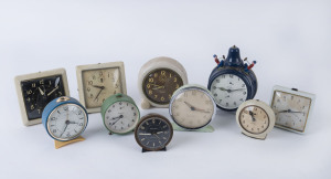 Ten assorted vintage bedside alarm clocks, 20th century, ​the largest 18cm high