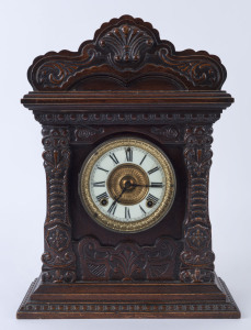 ANSONIA Cabinet model American shelf clock in pressed oak case, circa 1905, ​44cm high