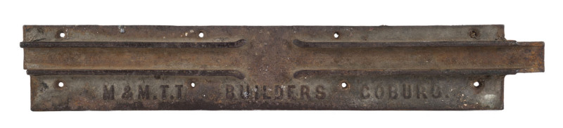 MELBOURNE & METROPOLITAN TRAMWAYS BOARD: Builder's plate for 'S' Class Tram '166' delivered to the MMTB when they took over the Melbourne, Brunswick & Coburg Tramway Trust (MBCTT) on 2 February 1920, the plate incorrectly inscribed M&MTT rather than M&MTB