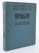 THE RING OF THE NIBLUNG: by Richard Wagner, illustrations by ARTHUR RACKHAM, first edition (1939) published by William Heinemann, dedication on front page dated "Xmas 1940" featuring 48 colour plates by Rackham, bound in blue cloth with titles in black to