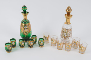 Two Murano glass seven piece decanter sets, circa 1960, (14 items), the taller decanter 27cm high