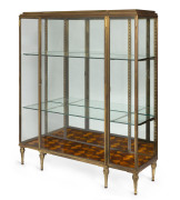 A fine display cabinet, glass bound and mirror backed with parquetry floor, French, circa 1900, 162cm high, 142cm wide, 44cm deep