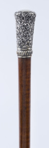 An Australian blackwood walking stick with English sterling silver handle, 19th century, 91cm high
