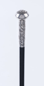 A Chinese walking stick, ebony shaft with Chinese silver dragon handle, character mark to top, 19th century, 82cm high