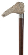 A walking stick with fiddleback timber shaft, silver collar and carved antler American Indian handle, early 20th century, 86cm high - 2