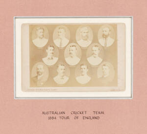 1884 AUSTRALIAN TEAM: Original cabinet card photograph (16x11cm) showing cameos of the 11 players with their names below, produced by London Stereoscopic Compy., window mounted, framed & glazed, overall 38x34cm. Very scarce and attractive.