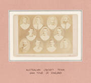 1884 AUSTRALIAN TEAM: Original cabinet card photograph (16x11cm) showing cameos of the 11 players with their names below, produced by London Stereoscopic Compy., window mounted, framed & glazed, overall 38x34cm. Very scarce and attractive.