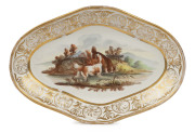 SPODE bon bon dish, lozenge shaped with hand-painted spaniel scene and gilded border, circa 1800, 28cm wide. PROVENANCE: The Timothy Menzel Collection