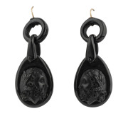 A pair of Whitby jet earrings, English, circa 1860, ​4cm high