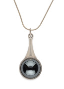 GEORG JENSEN Danish sterling silver tear drop pendant set with hematite on snake link chain, late 20th century, ​the pendant 4.5cm high