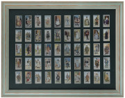 TRADE CARDS: GILBERT & SULLIVAN: 1925-28 Player's "Gilbert & Sullivan Operas" three mounted sets of 50, framed & glazed, overall 68x53cm (2) or 51x41cm (with some loose cards); also Wills 1924 "Railways Engines" set of 50, framed & glazed, overall 68x53cm - 2