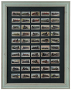 TRADE CARDS: GILBERT & SULLIVAN: 1925-28 Player's "Gilbert & Sullivan Operas" three mounted sets of 50, framed & glazed, overall 68x53cm (2) or 51x41cm (with some loose cards); also Wills 1924 "Railways Engines" set of 50, framed & glazed, overall 68x53cm - 3